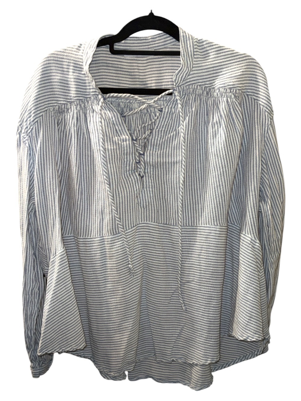 Ces Femme Blue and White Striped Lace-Up Tunic Top